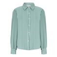 thumbnail image 7 of Scyoekwg Button Down Shirt Women Casual Striped Shirts Lapel Collared Lantern Long Sleeve Tops Fall Business Work Tops Clothes (Green,L), 7 of 7
