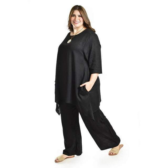 Set de lino con collar Roman Fashion /Tallas Extras, 9102 (Negro) negro 40