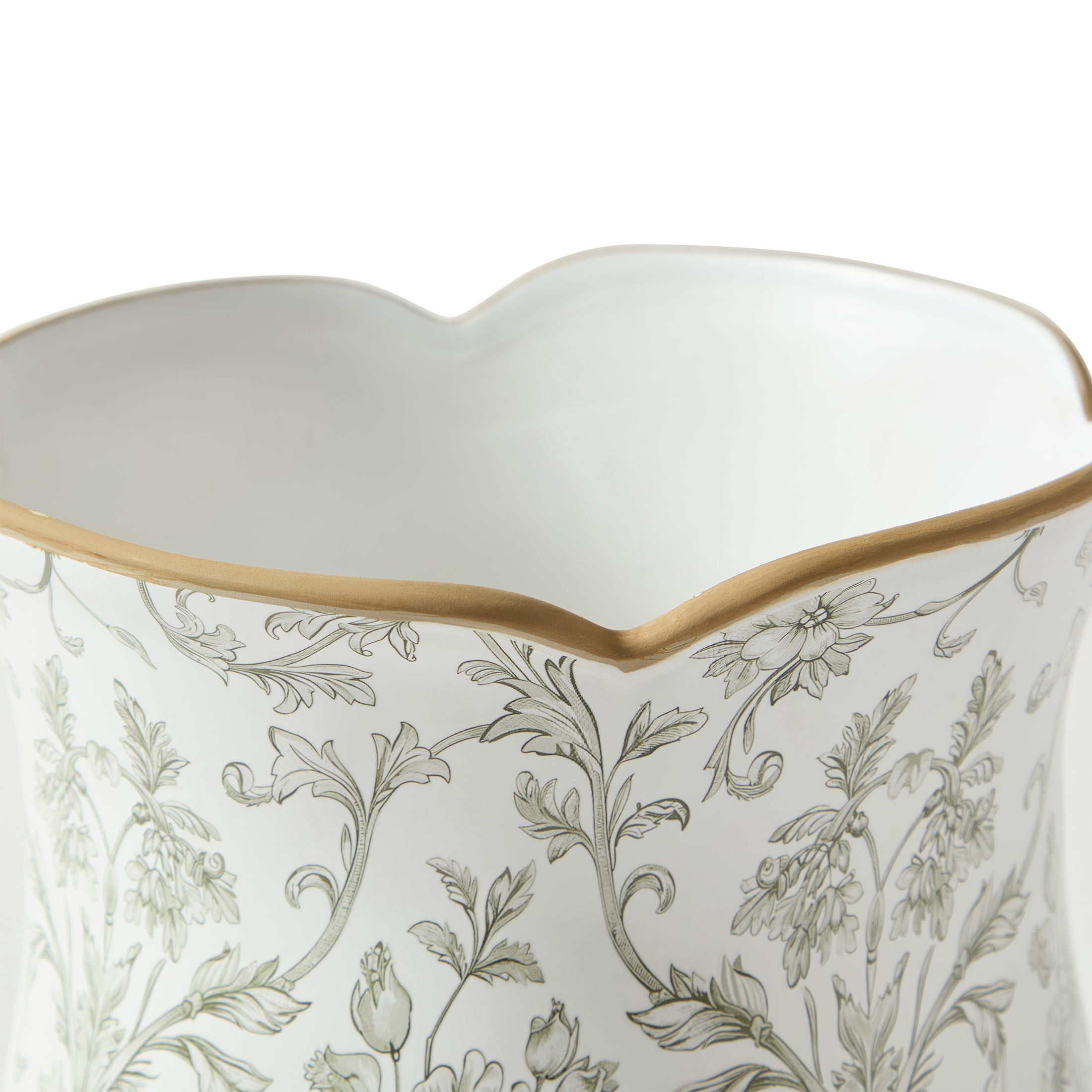 My Texas House 8 in White/Green Floral Scallop Trim Ceramic Vase