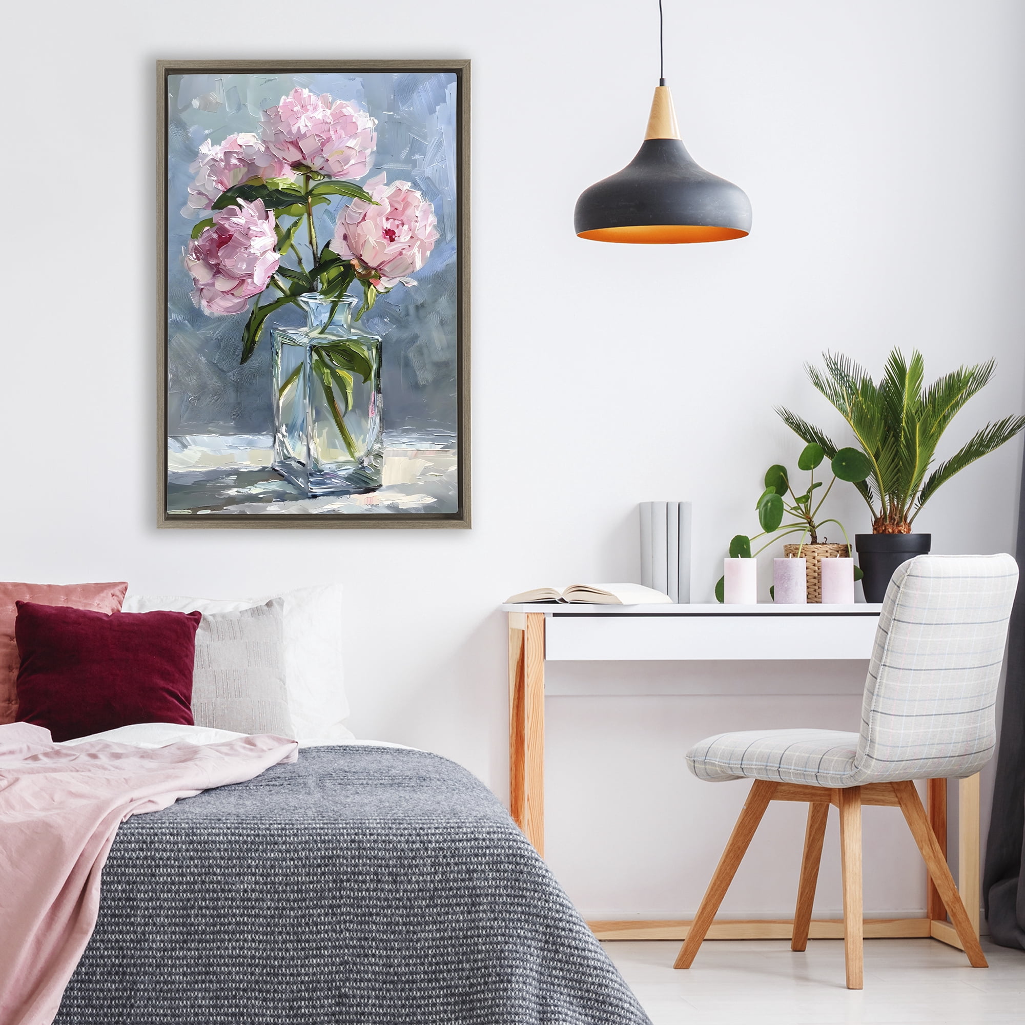 Stupell Industries Beautiful Pink Pastel Peonies Brown Framed Floater Canvas Wall Art, design by Creative Studio