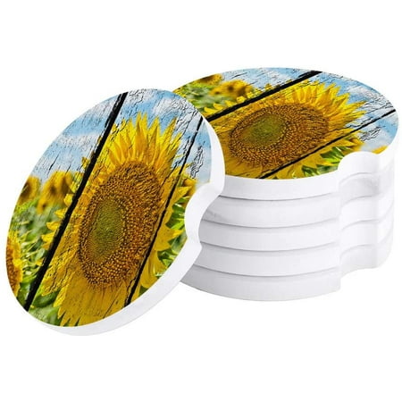

ZHANZZK Sunflower Vintage Wooden Grain Set of 4 Car Coaster for Drinks Absorbent Ceramic Stone Coasters Cup Mat with Cork Base for Home Kitchen Room Coffee Table Bar Decor