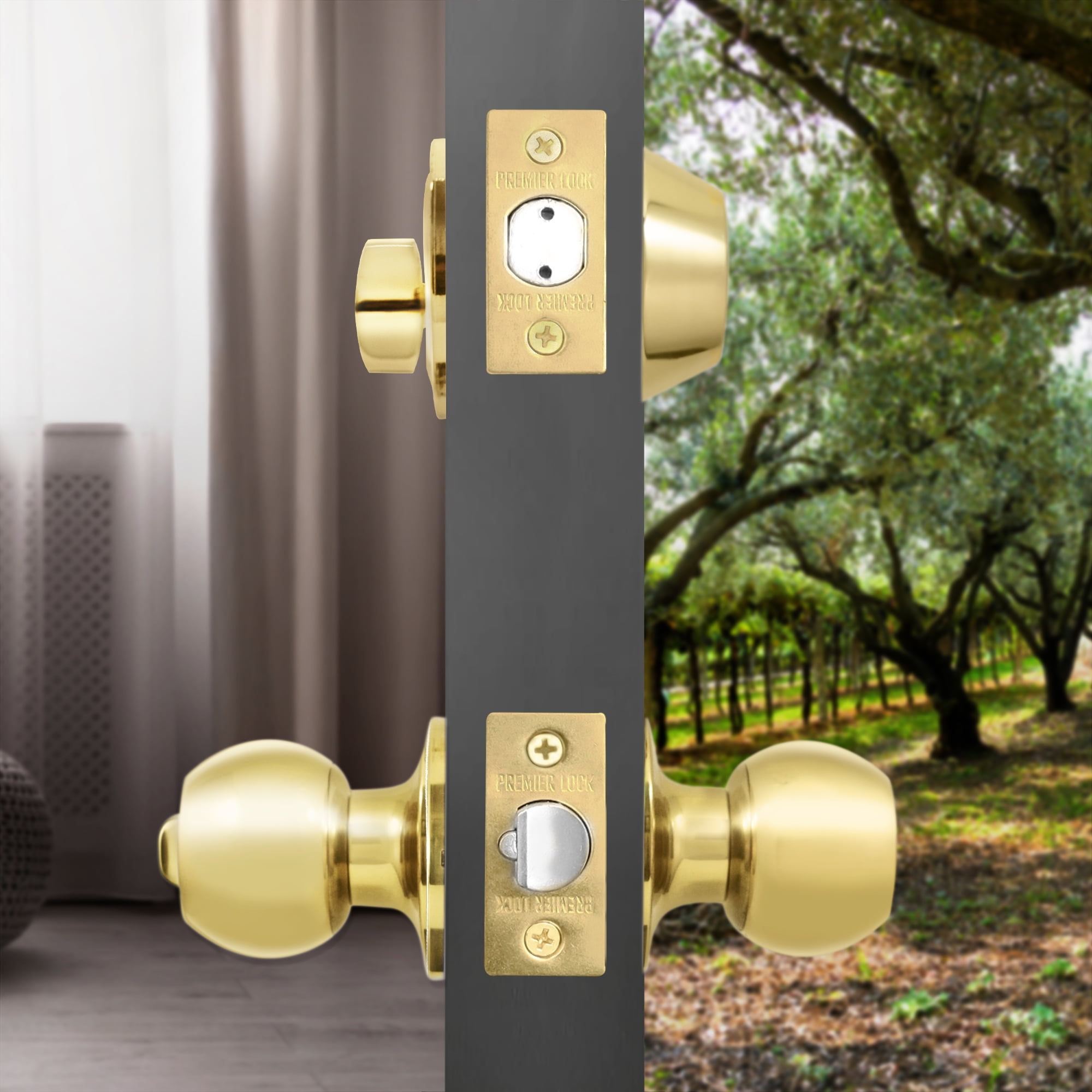 Premier Lock® Solid Brass Entry Lock Set Door Knob & Deadbolt Keyed Alike SC1 Keyway. 6 Total Keys, Keyed Alike