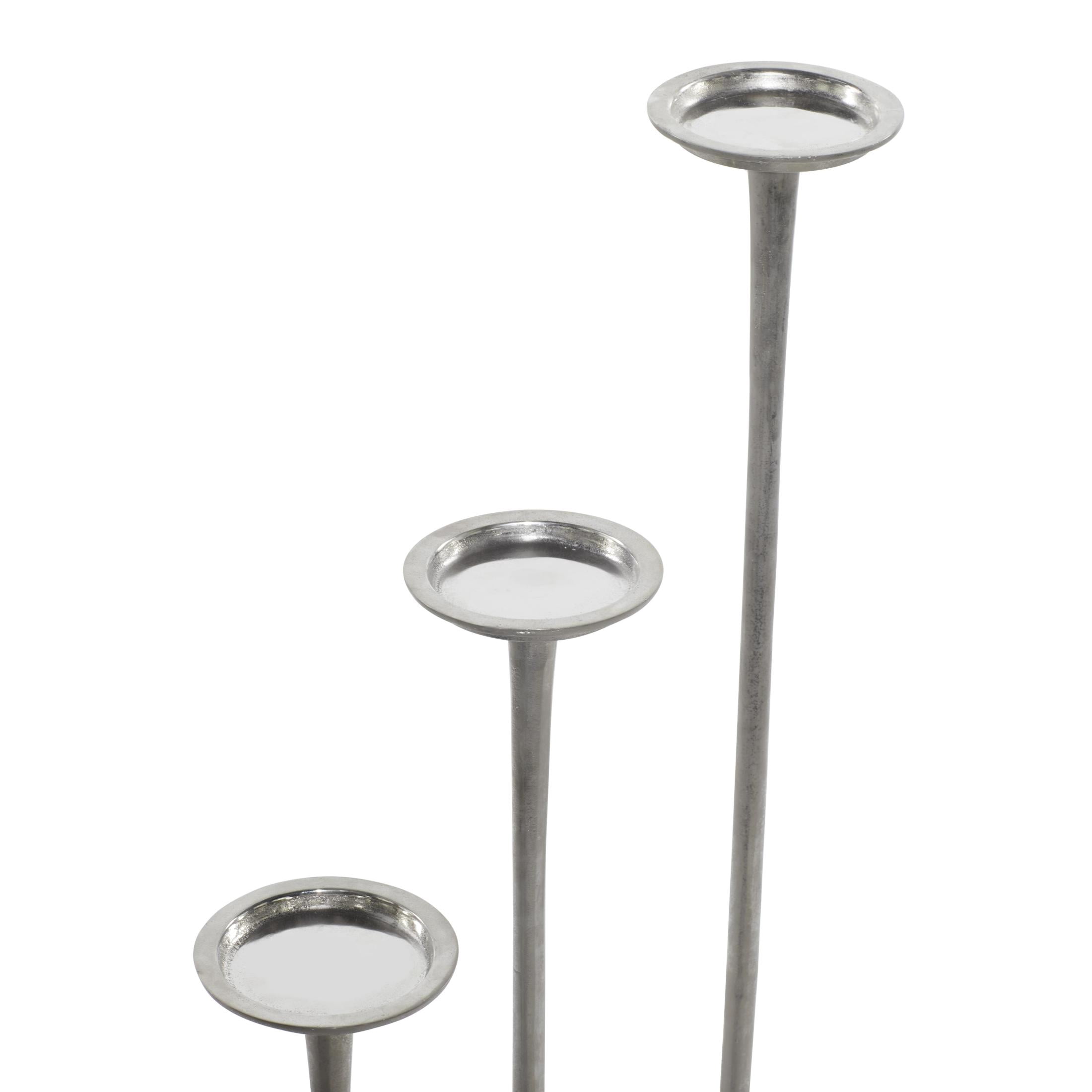 DecMode 3 Candle Silver Aluminum Metal Tall Candle Holder, Set of 3