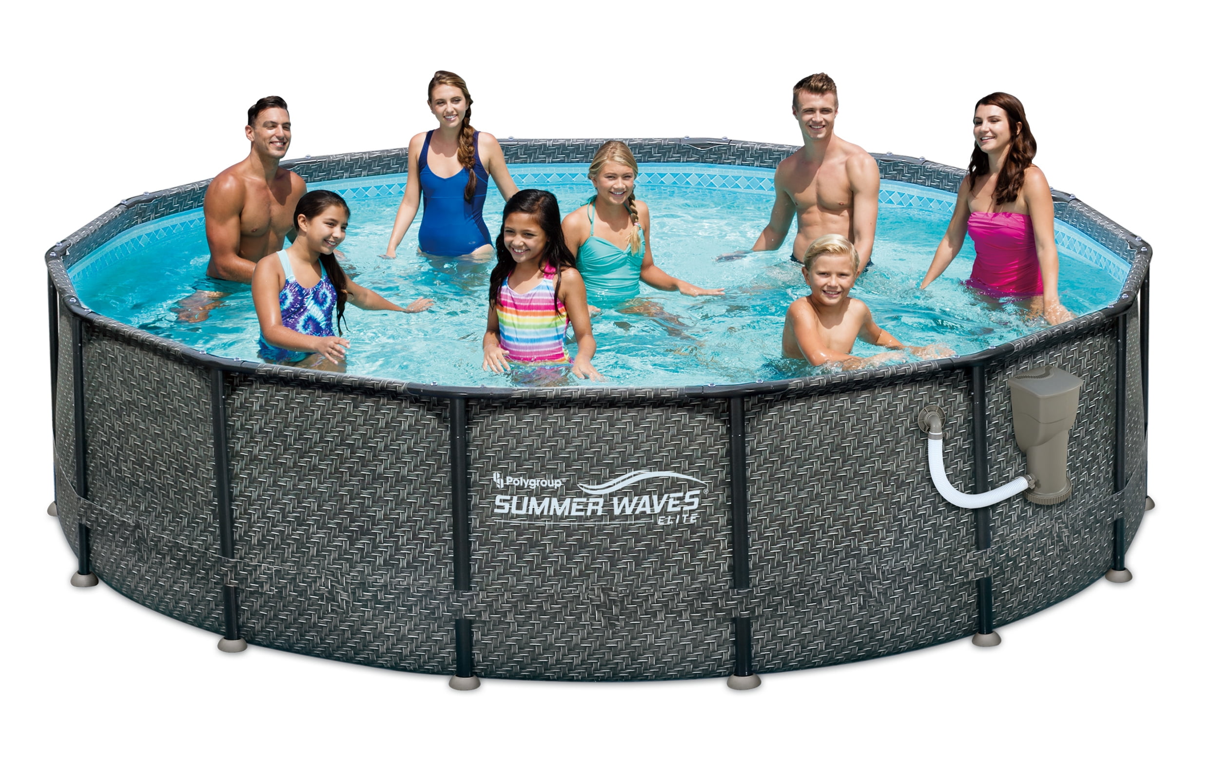 Summer Waves 14 X 48 Above Ground Frame Pool Set W Pump Dark Wicker Walmart Com