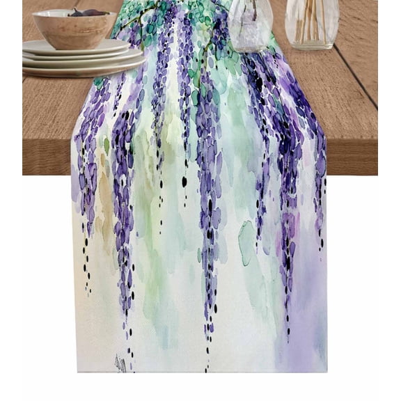 Moroccon Table Runner 70 Inches, Purple Leaves Bed Runner Dresser Scarves Tabletop for Indoor Outdoor Parties/Ceremony/Banquet, 13" x 70"