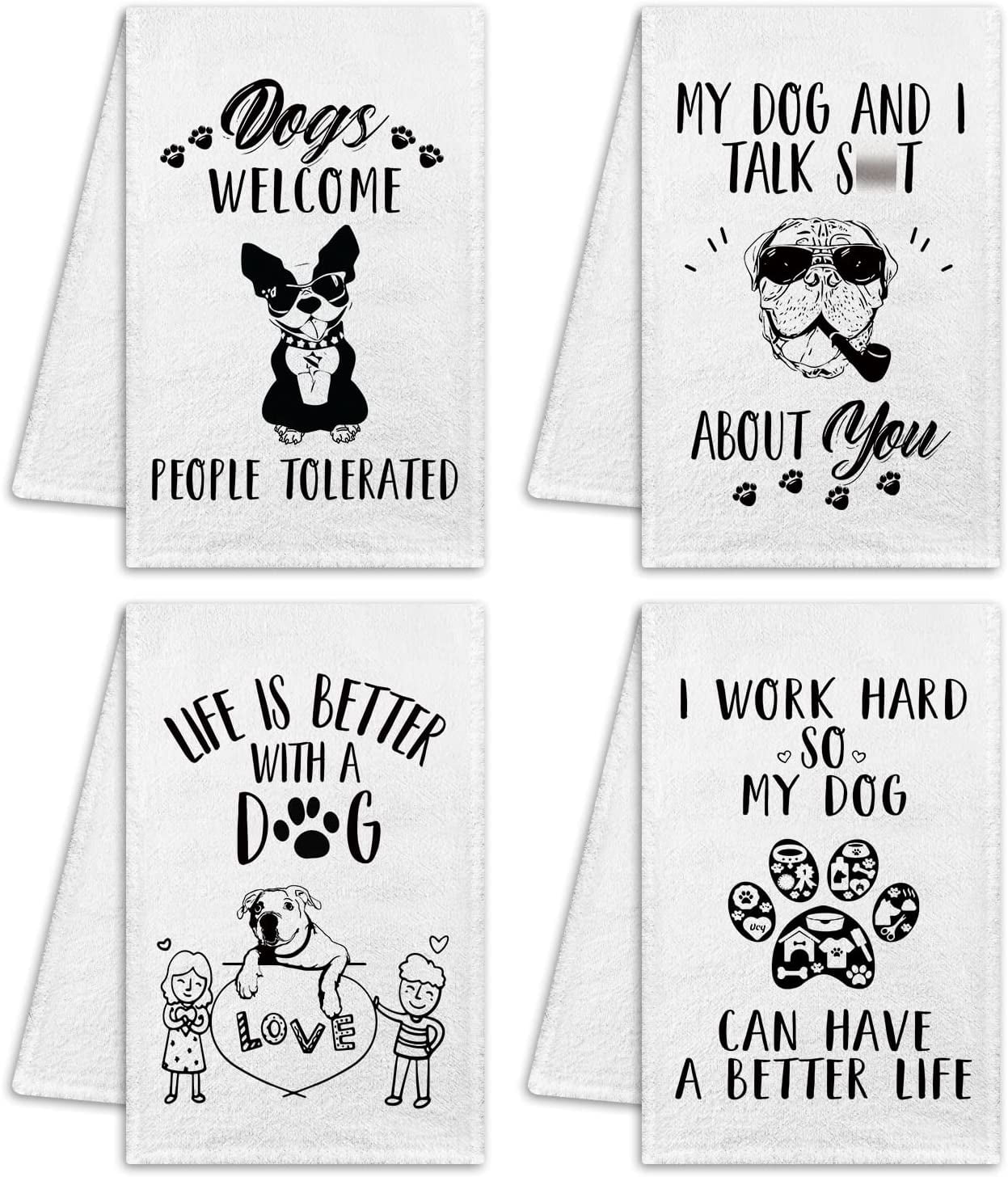 SUMAX1989 Funny Dog Kitchen Towels Set of 4 Cotton Super Absorbent