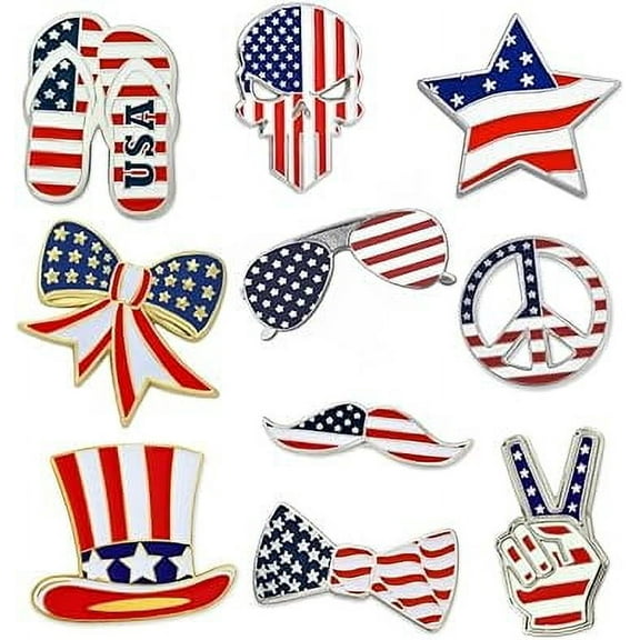 PinMart's Patriotic 4th of July American Flag Enamel Lapel Pin Set