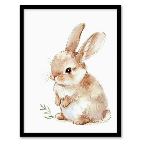 Artery8 Adorable Fluffy Baby Bunny Animal Watercolour Kids Bedroom Nursery Art Print Framed Poster Wall Decor 12x16 inch