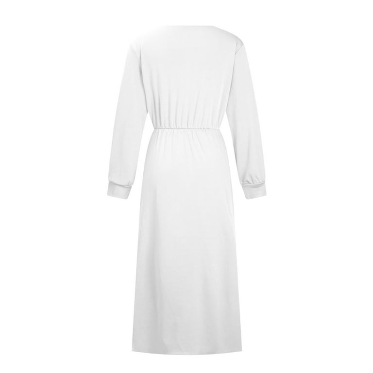White long top sleeve plunge dress