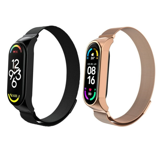 Juego de 2 correas magnéticas metálicas para Mi Band 7, 6, 5, 4 y 3, correas de reloj inteligentes ajustables de acero inoxidable para mujer, hombre, deporte y trabajo