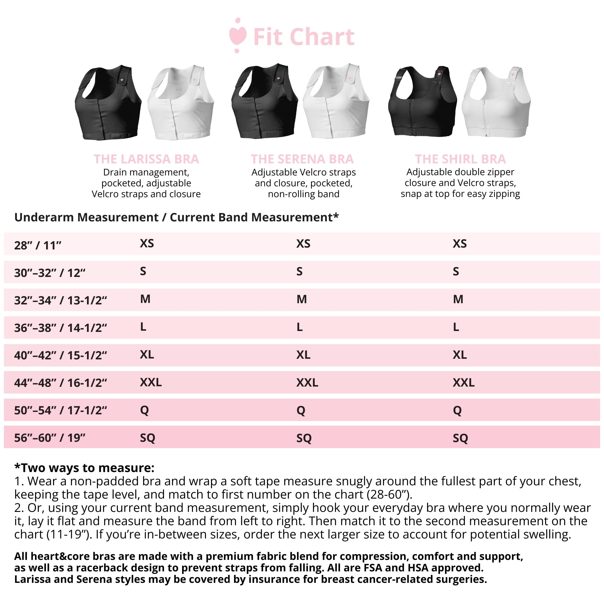 heart&core Shirl Bra, Post-Surgery, Racerback Zip Bra, White, Small, 1 Ct
