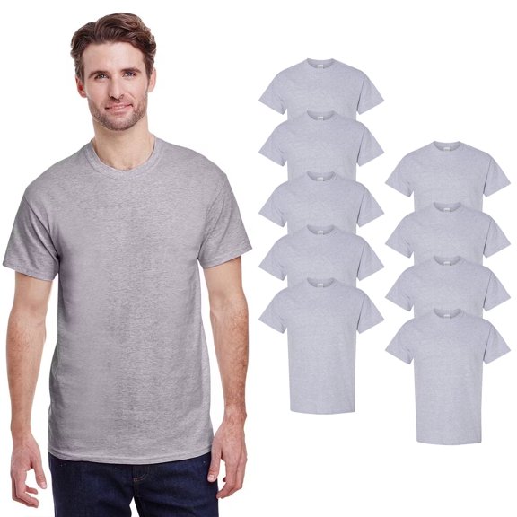 Gildan Heavy Cotton T-Shirt for Men, Men's Short Sleeve Tee, Crewneck T-Shirt, Sports Gray, Pack of 9, S