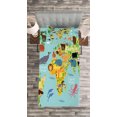 thumbnail image 3 of Ambesonne Cartoon Quilted Bedspread Set 2 Pcs, Animal Map of the World, Twin Size, Pale Blue Yellow Green, 3 of 3