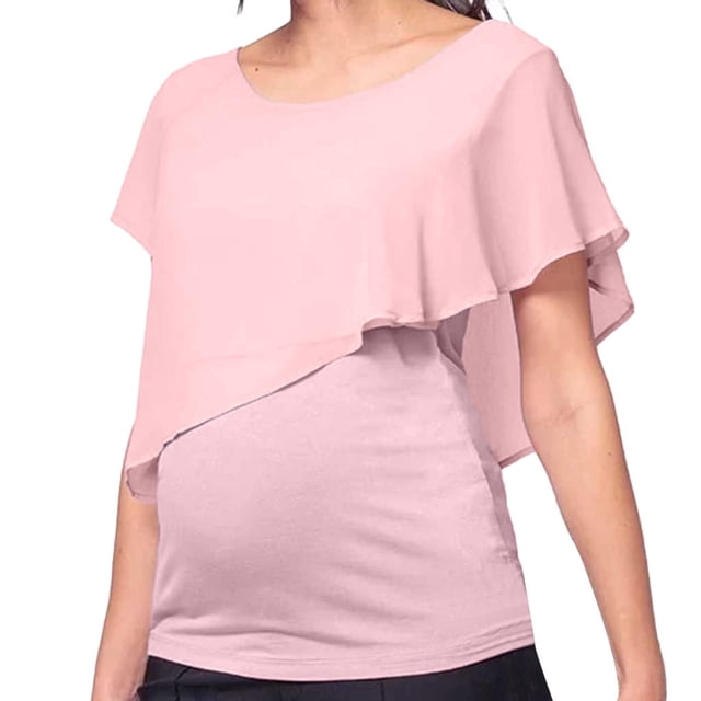 EGNMCR Chemisiers et Chemises à Manches Courtes à Col Rond pour Femmes Hauts d'Allaitement à Manches Courtes T-Shirt d'Allaitement Blouse pour Femmes Enceintes