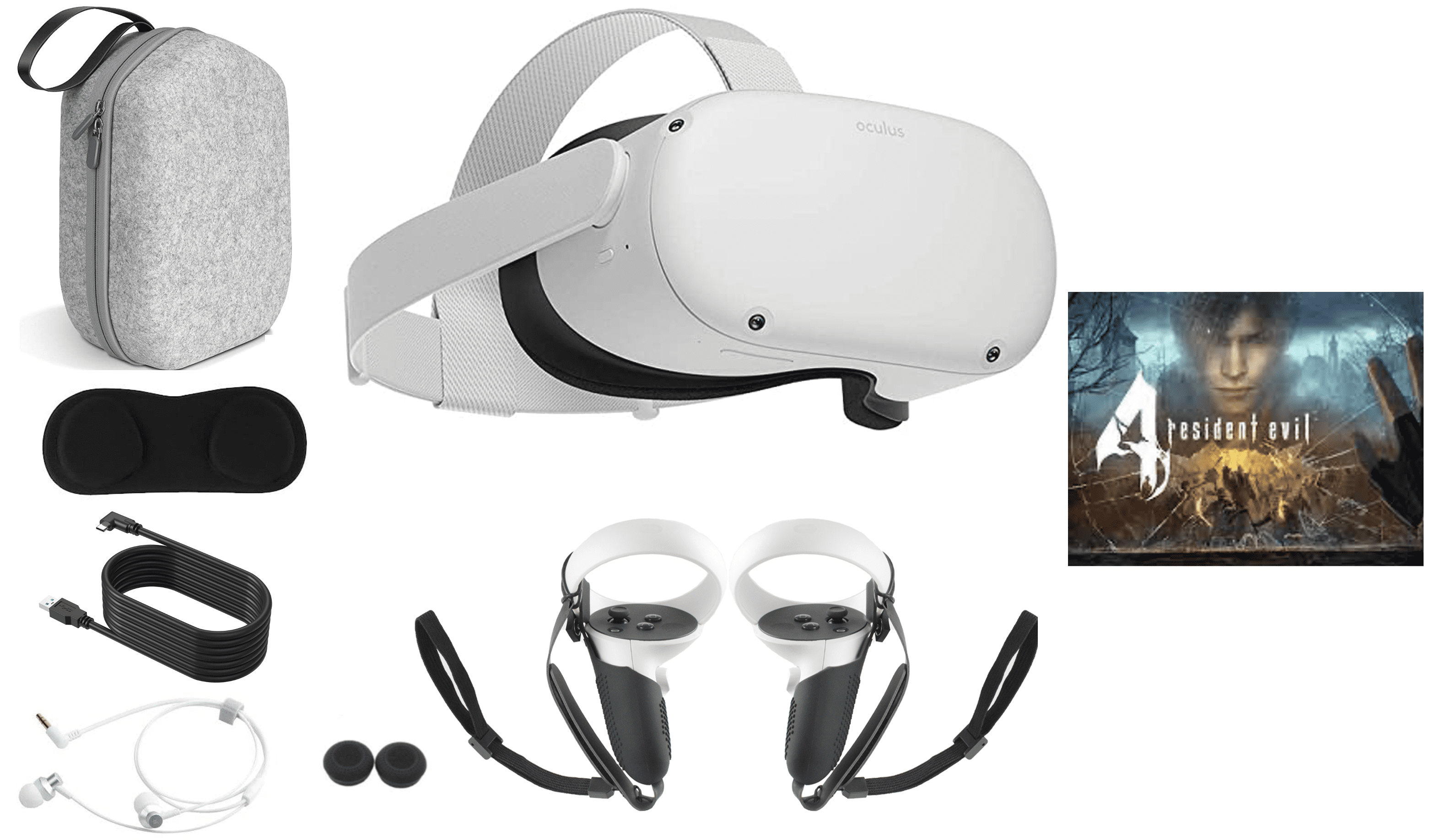 2022 Oculus Quest 2 All-In-One VR Headset, 128GB SSD, Holiday Family Gaming  Bundle: Resident Evil 4 , Marxsol Carrying Case, Earphone, Link Cable,