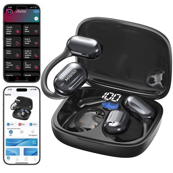 MINISO MS162 Wireless Earbuds Open Ear Headphones Sports, Bluetooth 5.4 Earbuds, 48h Support 150 AI Languages Translator Earbuds IPX6 Waterproof,Black