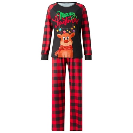 

Uorcsa Cute Two-piece Warm Print Comfy Dad Pajamas Home Christmas Parent-child clothing Red