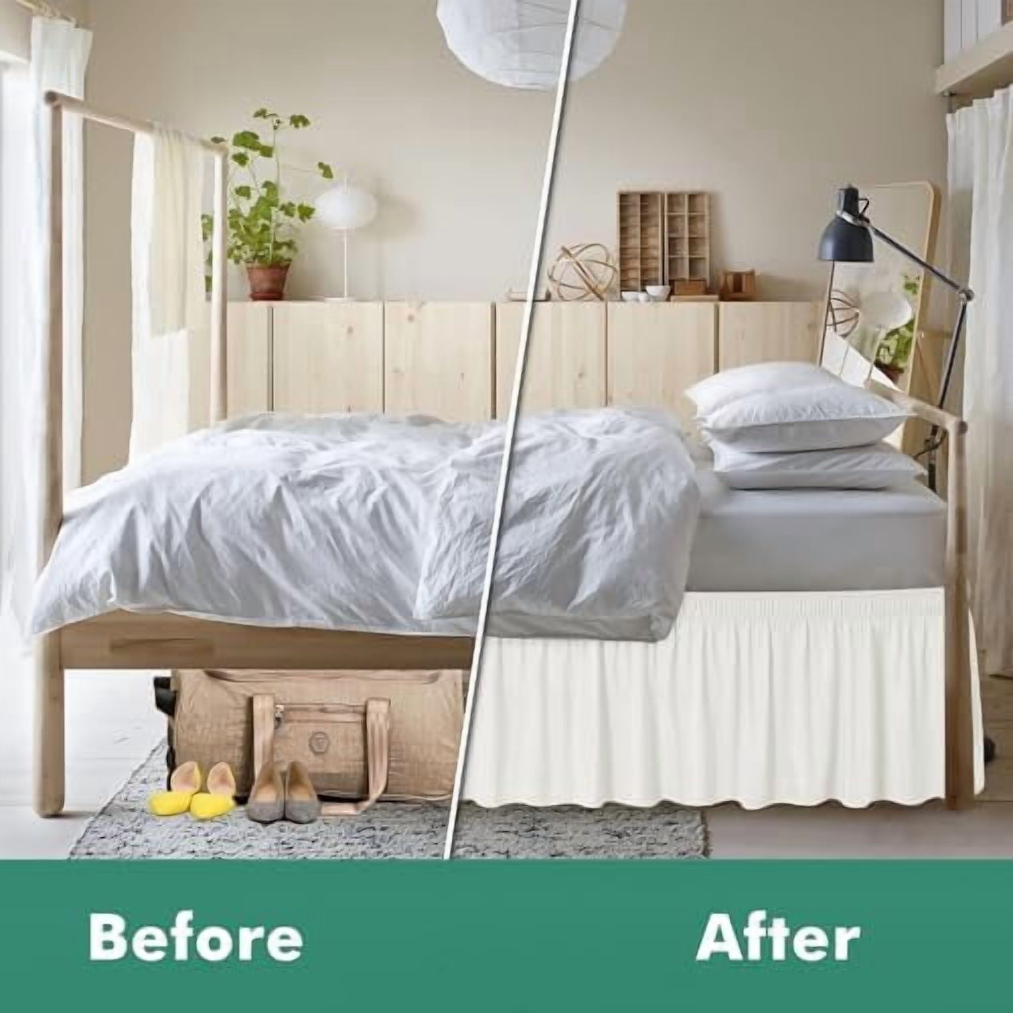 Wrap Around Bed Skirts with Split Corners for Twin/Twin XL Beds 18" Drop, Ivory Adjustable Elastic Dust Ruffles Easy Fit Wrinkle Resistant Silky Luxurious Fabric Machine Washable