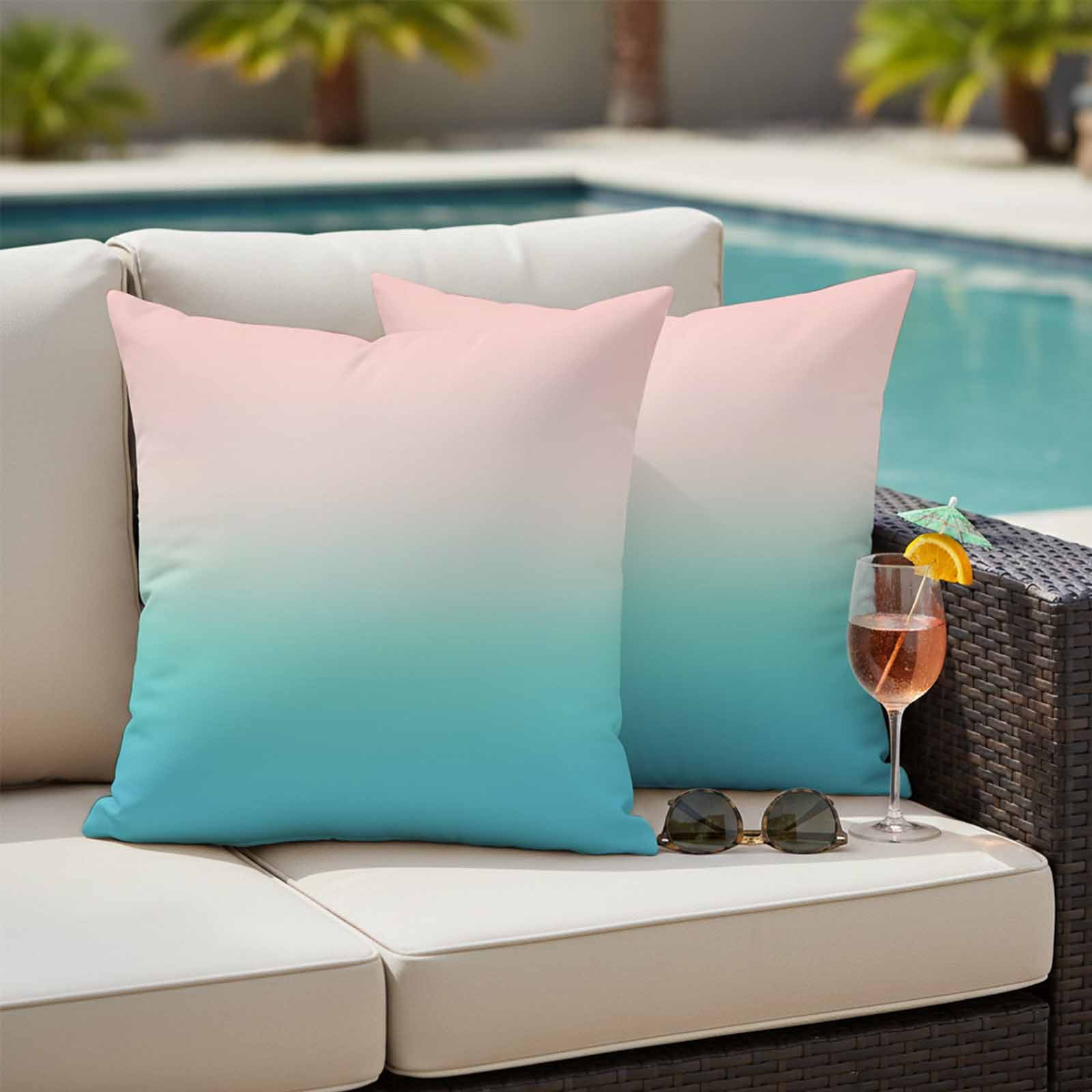 Pink Cyan Pillow Covers 2 Pack Gradient Abstract Ombre Art Pillowcase Waterproof Outdoor Throw Pillow Cover for Patio Garden Square Cushion 20”x20”