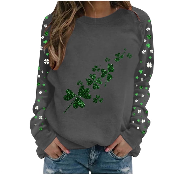 HongQid Women St. Patrick's Day Crewneck Sweatshirts Graphic Shirts Casual Long Sleeve Pullover Tee Tops