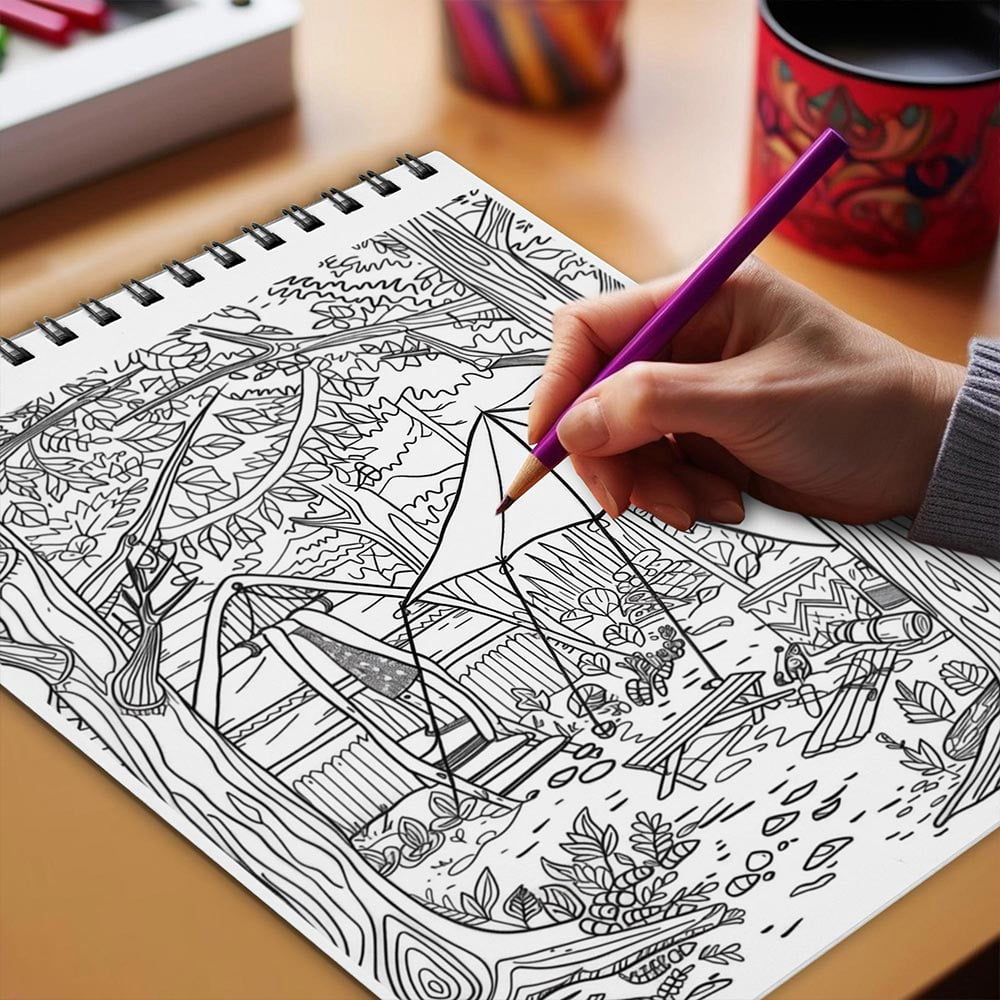 Netecom Camping Coloring Book for Adults, Spiral Bound, Soft Cover