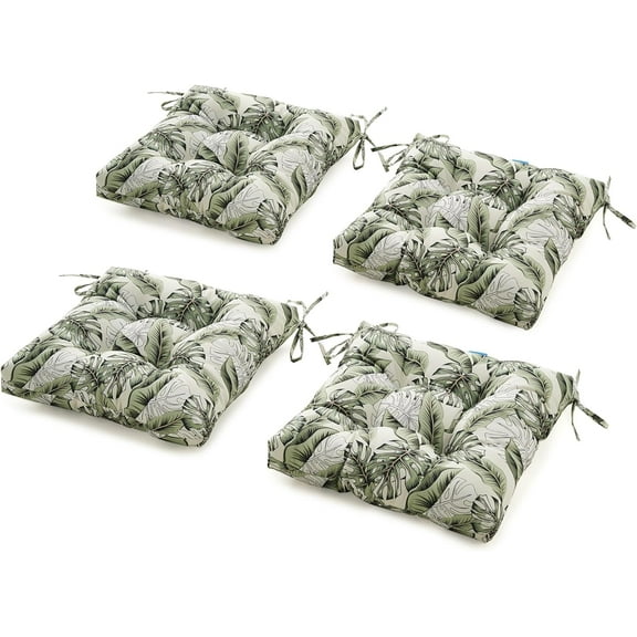 ARTPLAN Patio Chair Cushions, 19"x19"x4",Set of 4,Outdoor Seat Pads with Ties,Tufted Square Wicker Outdoor Cushions for Patio Furniture,Floral