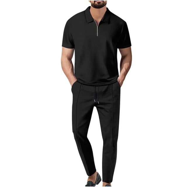 Camisas de Manga Corta para Hombres Turndown Collar 2 Piezas con Pantalones, Casual Hogar Y Uso Diario, Conjuntos Cortos para Hombres
