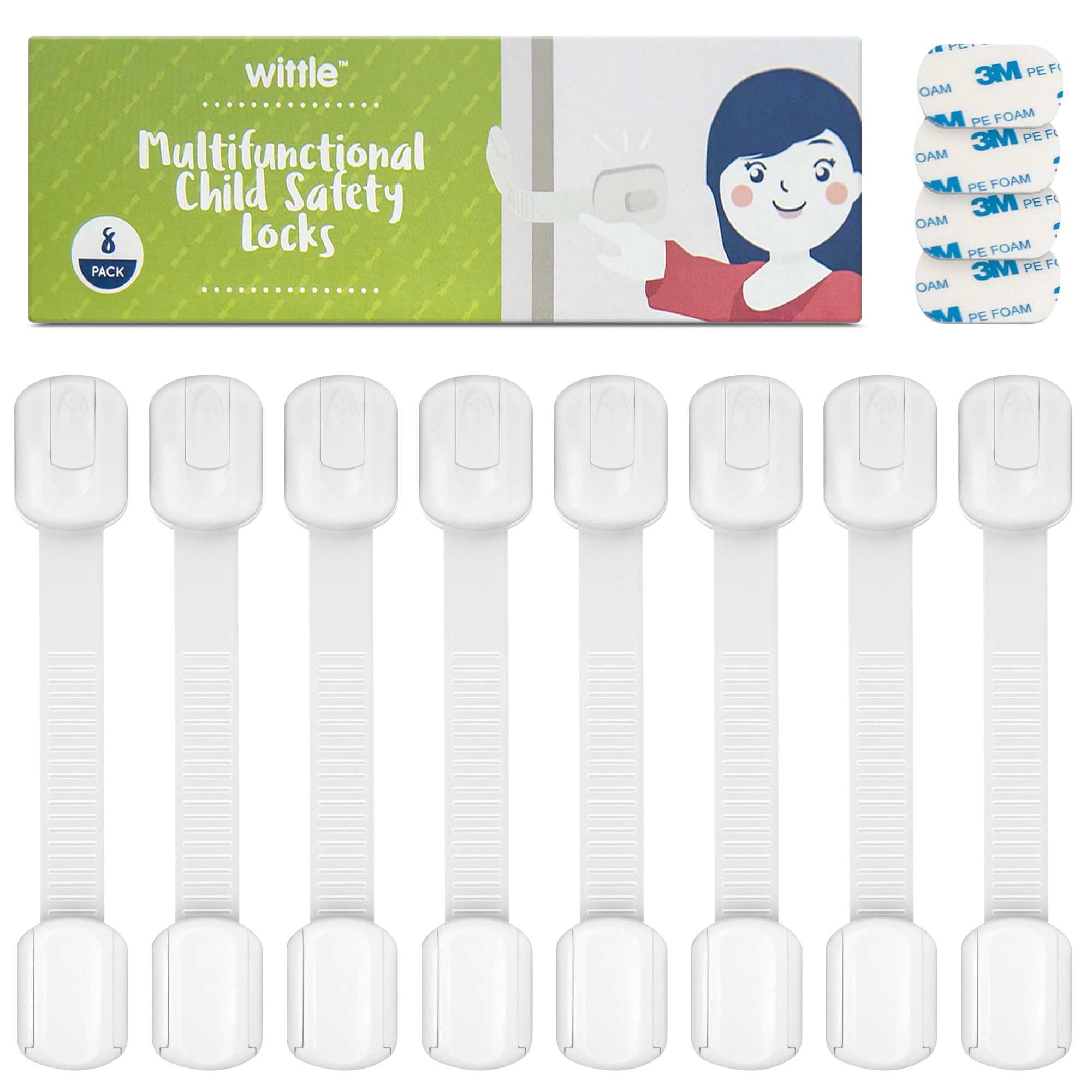 Wittle Multifunctional Child Safety Cabinet Locks (8 Pack) | Baby Proof Cabinet and Drawer Locks