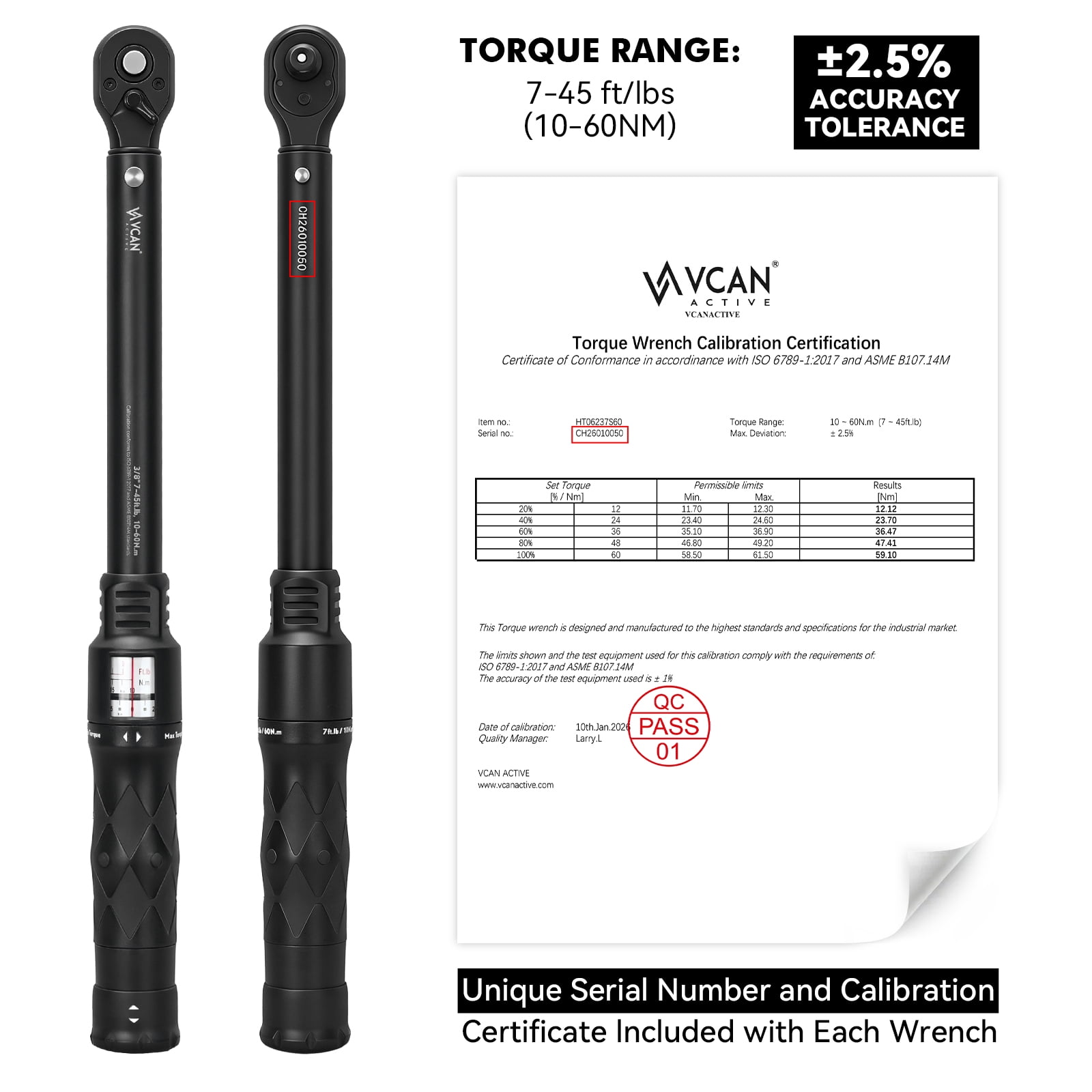 3/8" Drive Click Torque Wrench Set 10-60 Nm 72-Tooth with 1/2" Adapter & 3" Extension