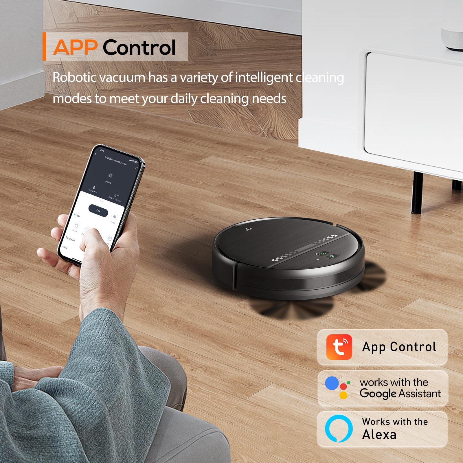 GOOVI Robot Vacuum Cleaner and Mop Combo with App WiFi and Remote Control Robotic Vacuums, Black