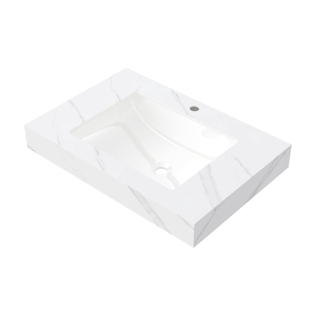 30 Inch Carrara White Sintered Stone Countertop Undermount Ceramic Basin 1 Pre Drilled Faucet Hole No Cabinet