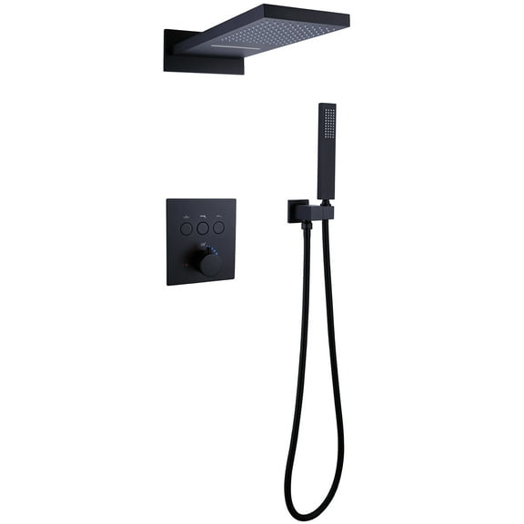 Three Functions Thermostatic Shower System, Dual-function Rainfall Shower Head with Handheld Sprayer