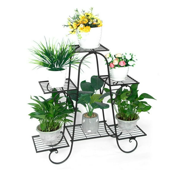 Miumaeov 6-Tier Black Metal Plant Stand Flower Pot Shelf Rack Indoor Outdoor