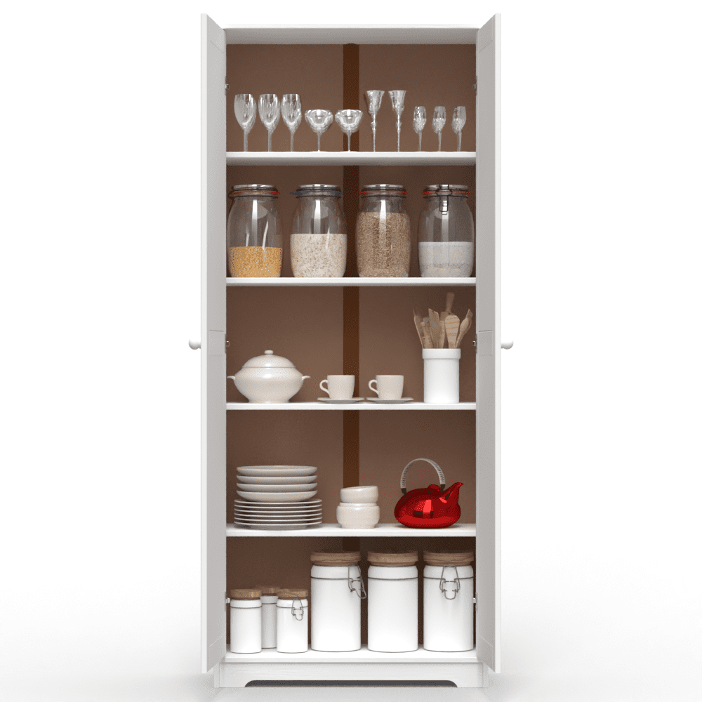 From the Tree Furniture Pantry Cabinet with Adjustable Shelves, Solid Pine Wood, White, 2 Doors