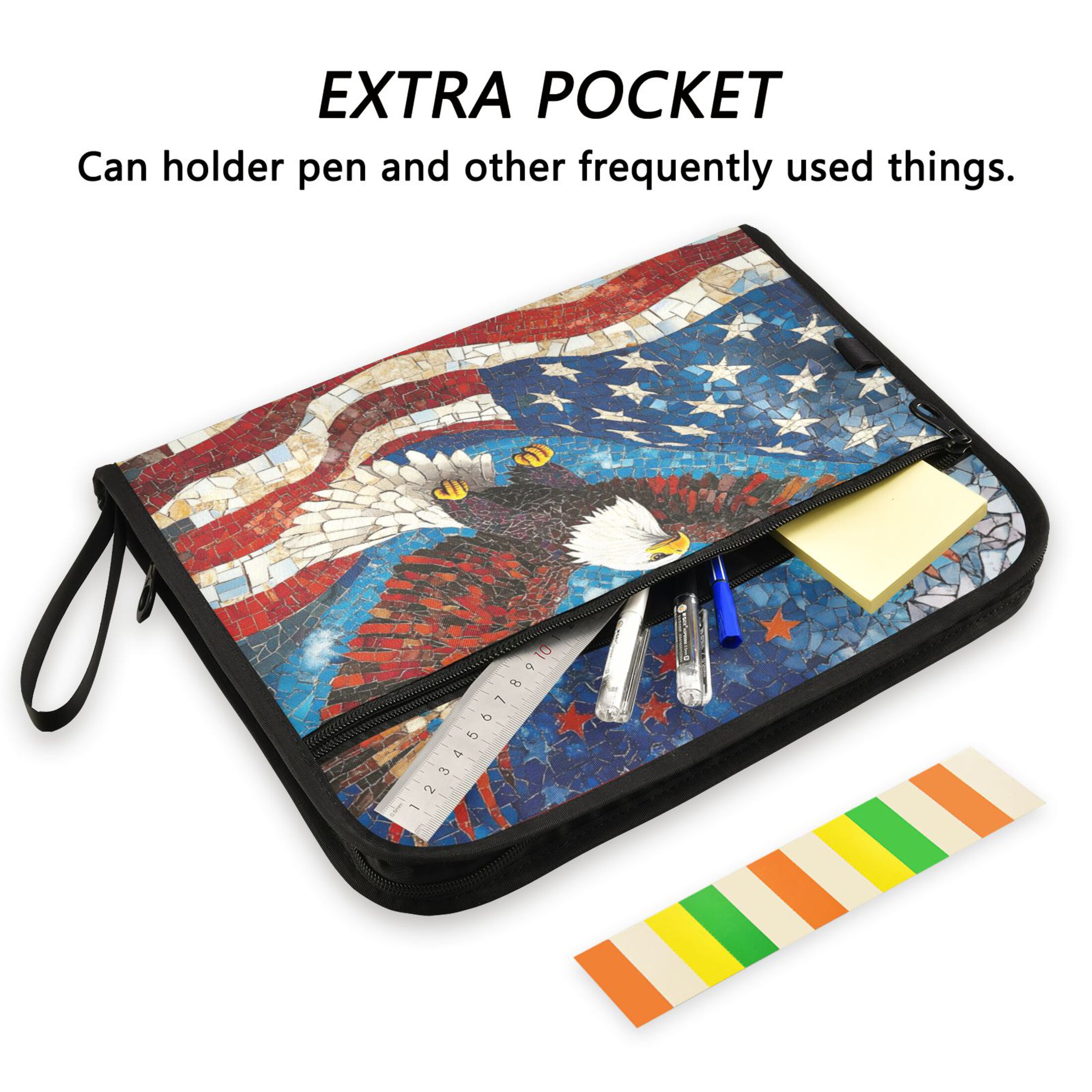 WOBOGO American Flag Bald Eagle Expanding File Folder Letter Size Accordion Filing Organizer 13 Pocket Separate Organ Pocket