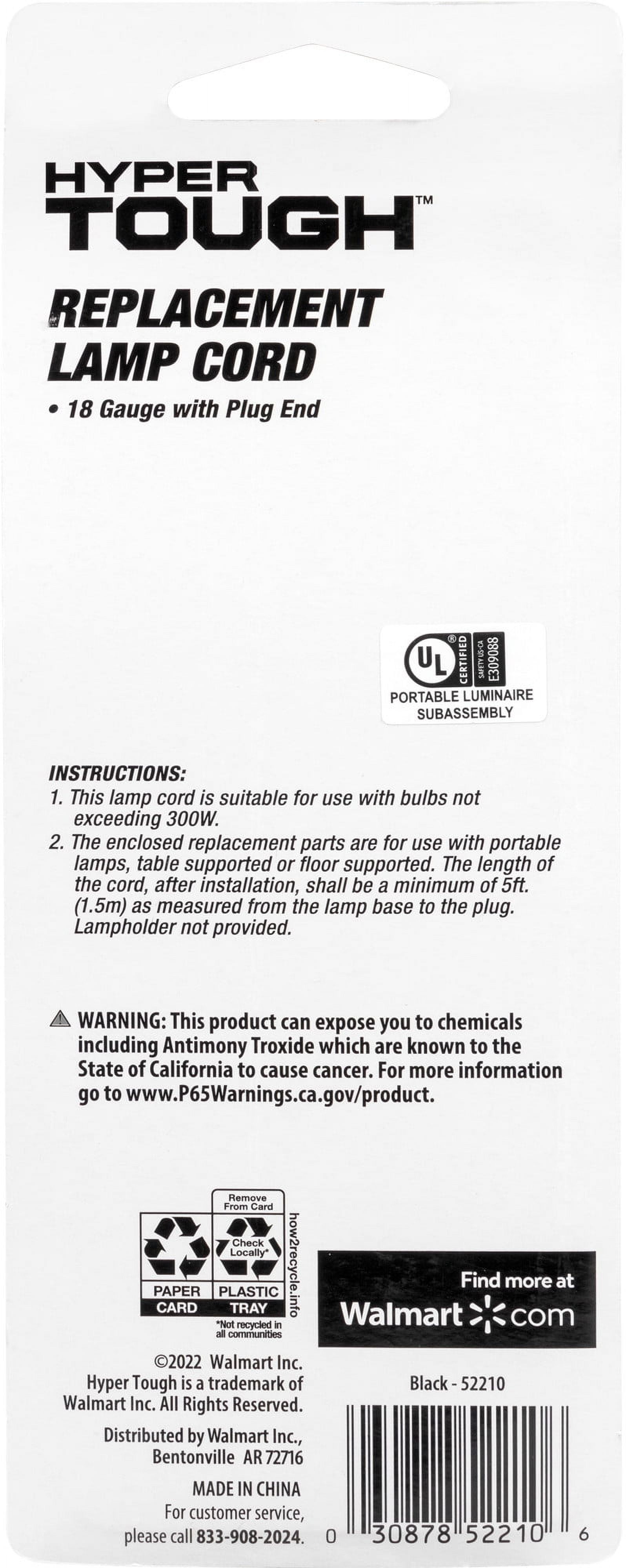 (2 pack) Hyper Tough 8ft Replacement Lamp Cord, 10A, Molded Plug, Black, 52210