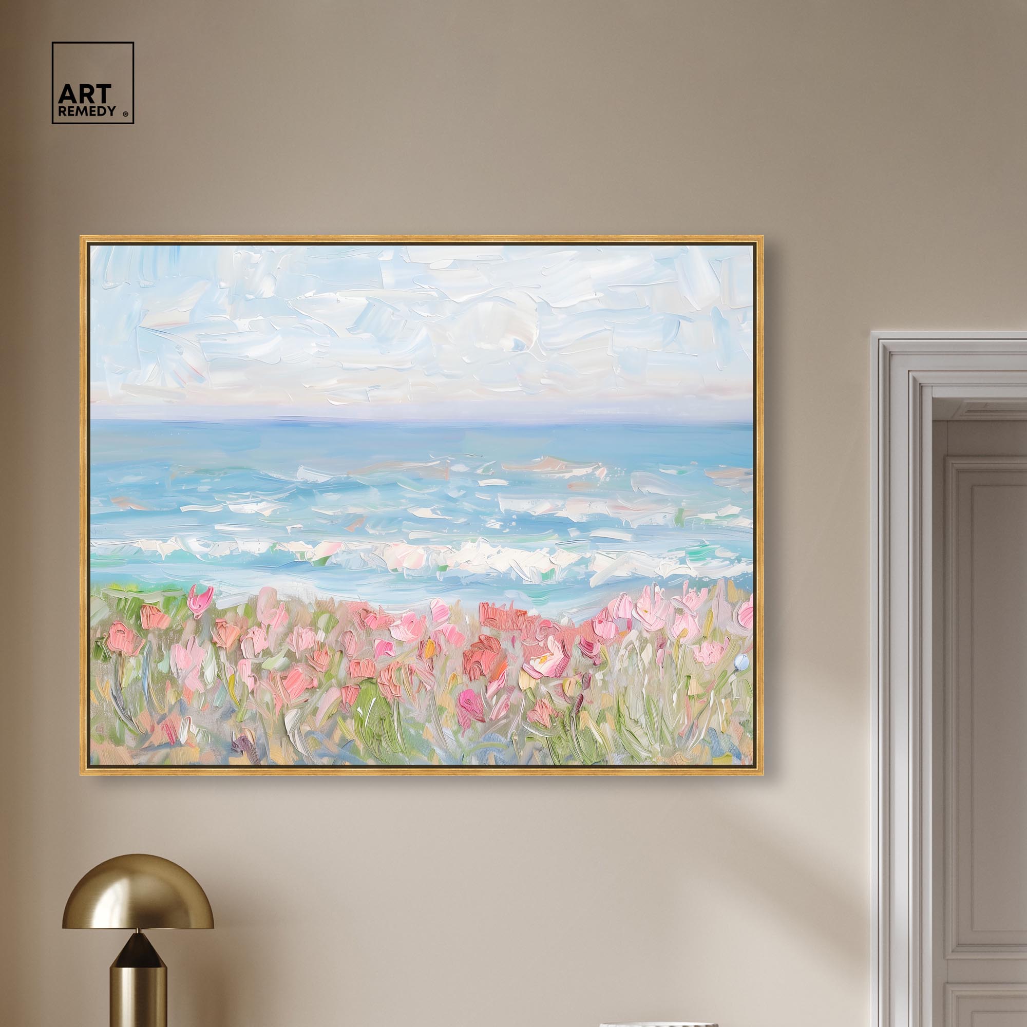 Waves of Peace Canvas Famous Artist Prints by Art Remedy, Gold Frame, 45 x 36