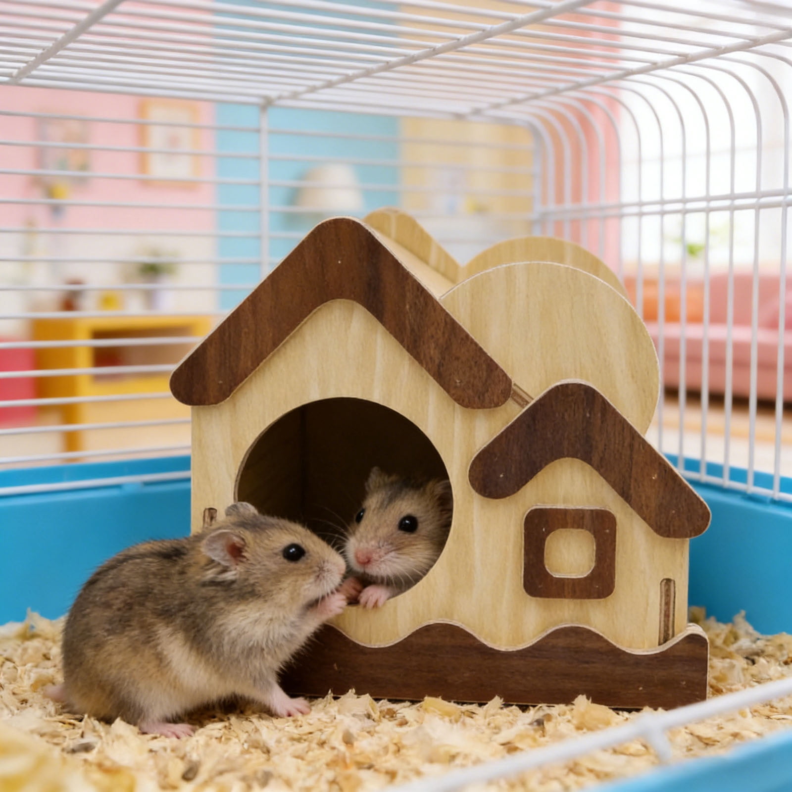 Hamster Habitat Wooden Pet Bed for Small Animals Playful Hideout Sleeping Resting Gerbil Hedgehog Glider Enrichment Toy