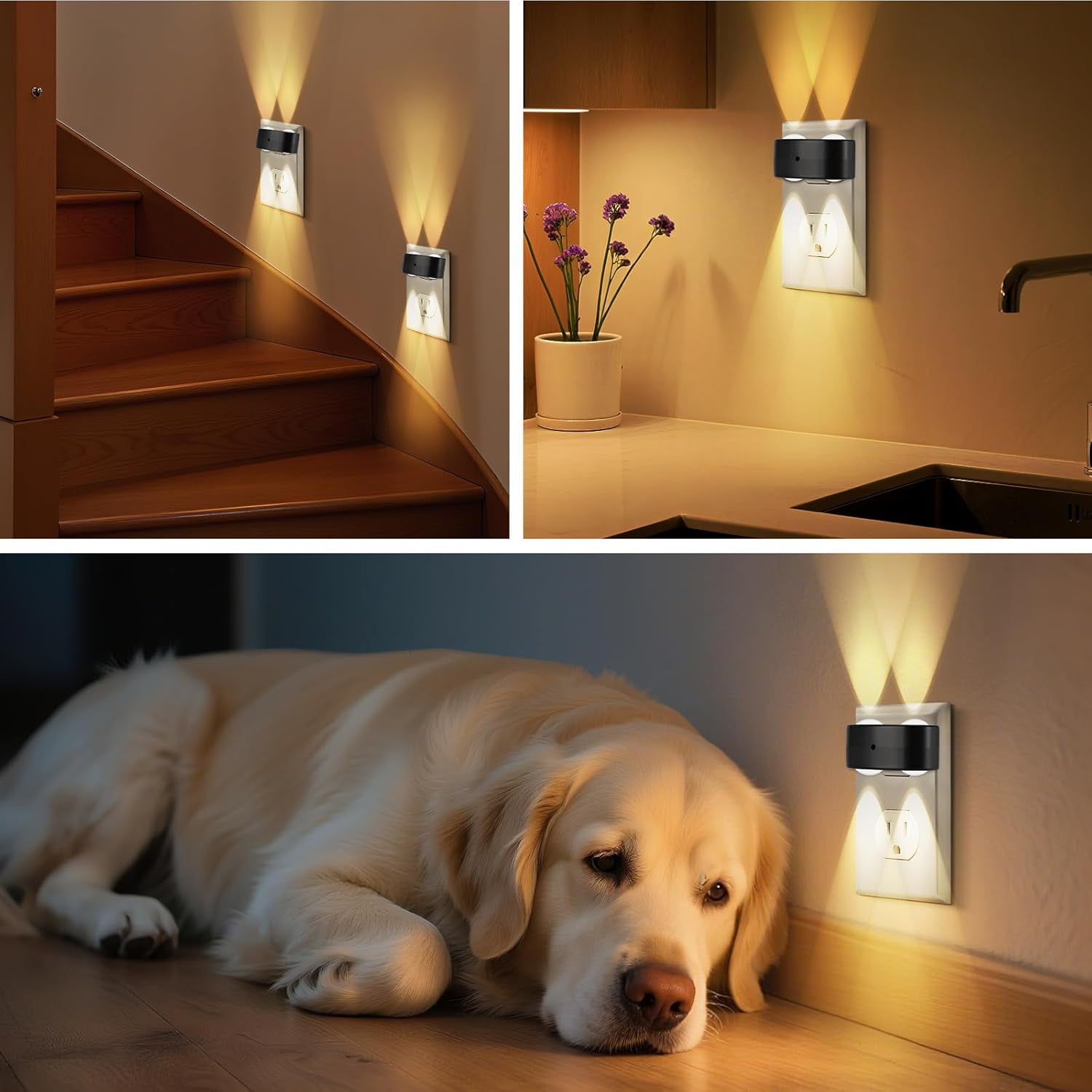 4-Pack LED Night Lights Plug into Wall, 2700K Soft White with Light Sensor, Ambient Lighting for Hallway, Bedroom, Bathroom, Nursery, Kitchen, Rotating Plug-in Night Light