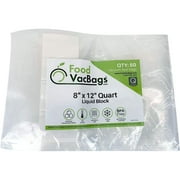 50 - FoodVacBags 8" X 12" Liquid Block Quart Vacuum Seal Bags, Moisture Dam Barrier, Absorbent Cellulose Strip