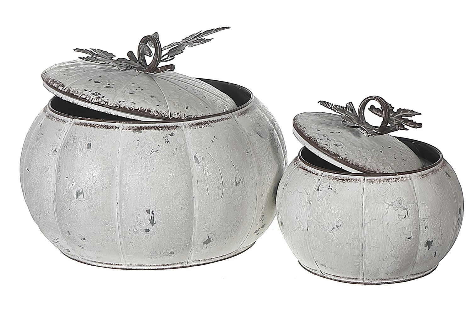 Metal White Pumpkin Jar With Lid Set Of 2