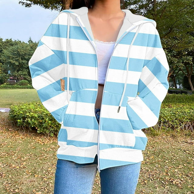 2023 Womens' Zip Up Overszie Sweatshirt Fashion Blouse Long Sleeve Tops Sweatshirt Pockets Hoodied on Clearance