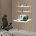 thumbnail image 5 of Wall Mount Desk 2-Shelf Ladder Desk Shelf Desk Small Writing Desk Wall Table Computer Laptop Desk with Shelves Industrial Bookcase Desk Floating Pipe Table with Storage (Gold, Whit, 5 of 7