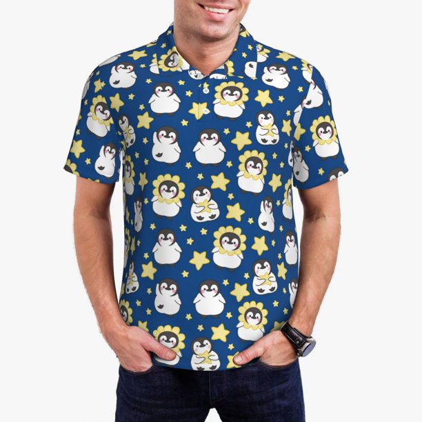 Fotbe Star Penguin Camiseta Polo de Golf para Hombre con Estampado – Camisa Deportiva Transpirable con Cuello Abotonado-Medium