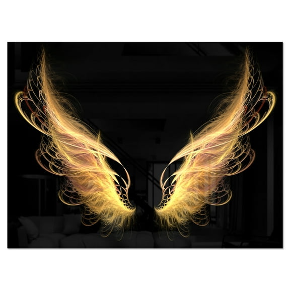 Designart 'Golden Angel Wings on Black ' Oversized Abstract Metal Art