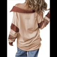 thumbnail image 3 of Sudadera de Mujer de Gran Tamaño con Cuello de Patchwork y Rayas de Colores Contrastantes, Estilo Informal. Caqui L, 3 of 7
