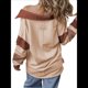 thumbnail image 3 of Sudadera de Mujer de Gran Tamaño con Cuello de Patchwork y Rayas de Colores Contrastantes, Estilo Informal. Caqui L, 3 of 7
