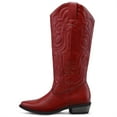 thumbnail image 2 of Pennysue Cowboy Boots For Women Red Knee High Western Cowgirl Boots Snip Toe Side Zipper Chunky Heel Size 8, 2 of 6