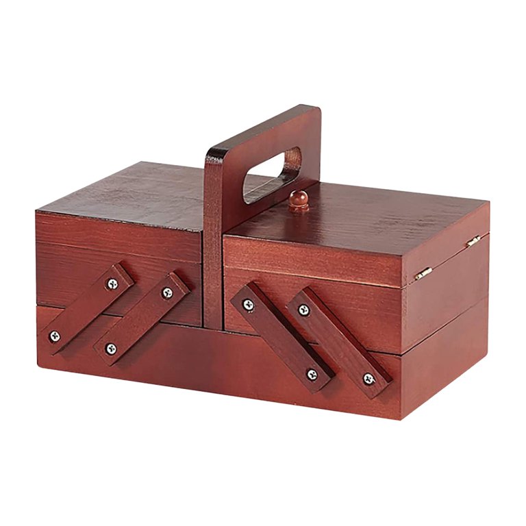 Wooden Sewing Kit Set - Wood Basket Storage Organizer Box with Professional  Hand