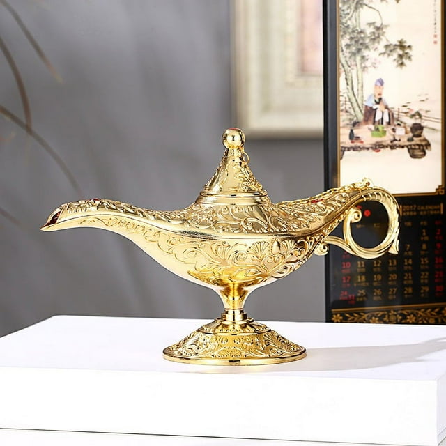 Lámpara de disfraz de genio mágico de Aladdin, leyenda rara coleccionable, clásica, Vintage, decoración y regalo de mesa para el hogar, dorado